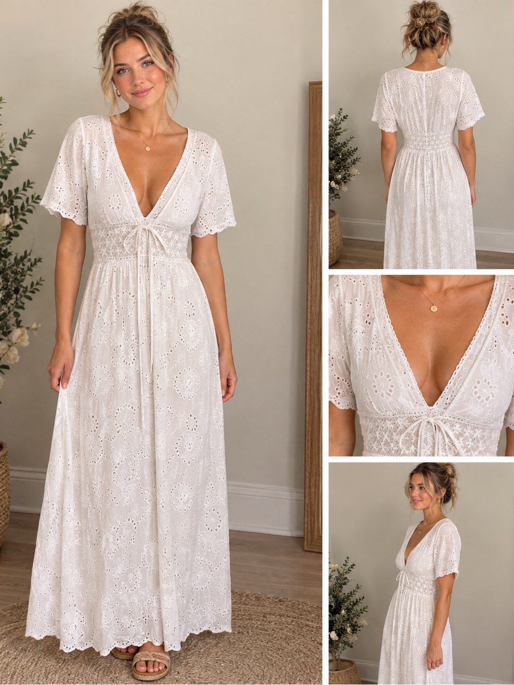 White Eyelet Maxi Swim Cover with Tie Up Front - Brand: Luisa Perla
